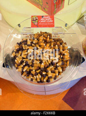 Carmel Macchiato candy corn for sale by the pound at IT'SUGAR candy shop on Broadway in Greenwich Village, New York City Stock Photo