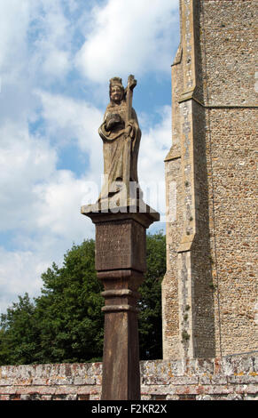 NORFOLK; EXTERIOR ST.HELEN'S CHURCH RANWORTH ; WOODEN EFFIGY; MEMORIAL TO ANNE CATOR; Stock Photo