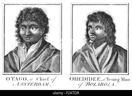 Captain James Cook FRS  1728 1779  British explorer, navigator, cartographer, captain Royal Navy. Otago chief of Amsterdam Ohedidee of Bolabola Stock Photo