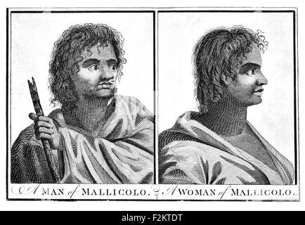 Captain James Cook FRS  1728 1779  British explorer, navigator, cartographer, captain Royal Navy. man and woman Mallicolo Stock Photo