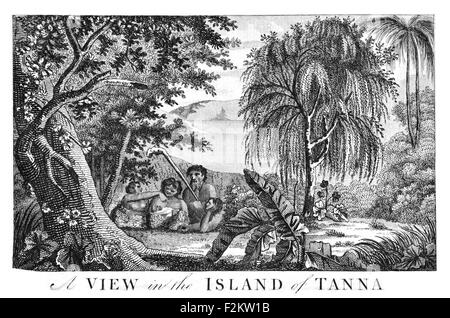 Captain James Cook FRS  1728 1779  British explorer, navigator, cartographer, captain Royal Navy. Island of Tanna Stock Photo