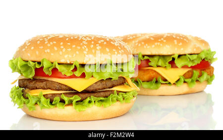 Two big hamburgers on white background Stock Photo