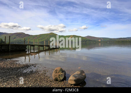 Landing Stage at Barrow Bay with Catbells fells across Derwent Water near Keswick, Cumbria, Lake District National Park, England, UK. Stock Photo