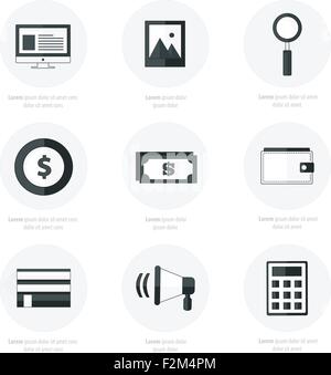 Set of flat design icons black color styles Stock Vector