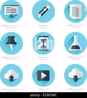 Office icons flat design blue color Stock Vector