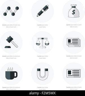 Office icons flat design Black and white color Stock Vector
