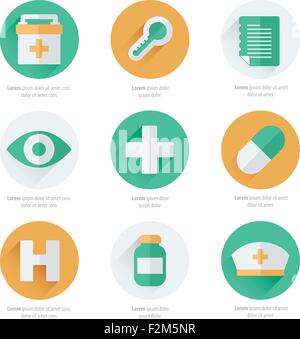 Flat icons set of medical tools Stock Vector