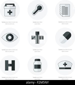 Flat icons set of medical tools Black and white color Stock Vector