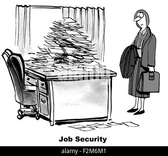 Cartoon of businesswoman at her desk with lots of paperwork and ...