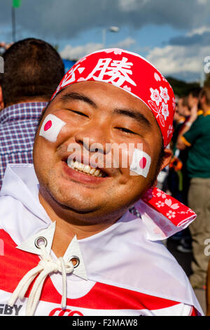 Japanese Rugby Fans Arrive To Watch Their Team Play South Africa In The 2015 Rugby World Cup, Brighton, UK Stock Photo