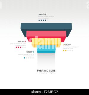 pyramid cube upside down infographic template 4 color Stock Vector