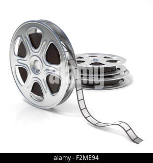 Film reels. Video icon. 3D render illustration isolated on white background Stock Photo
