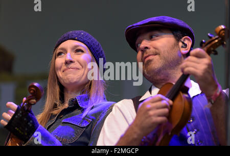 Rachael McShane and Paul Sartin performing with Bellowhead at Womad 2015, Charlton Park, Malmesbury, England, UK Stock Photo