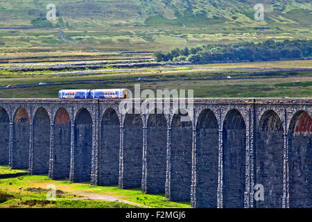 Northern Rail Train Crossing the Ribblehead Viaduct Yorkshire Dales North Yorkshire England