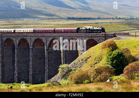 The Fellsman Hauled by 46115 Scots Guardsman Crossing Ribblehead Viaduct Yorkshire Dales North Yorkshire England