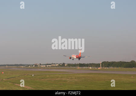Easyjet plane landing at London Gatwick airport, Surrey, UK Stock Photo