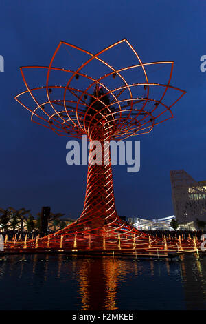 Milan, Italy, 13 September 2015: Tree of Life in the evening at Expo, universal exposition on the theme of food. Stock Photo