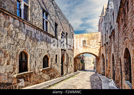 The Street of the Knights in Rhodes Greece is one of the best preserved and impressive medieval monuments in the world. Stock Photo