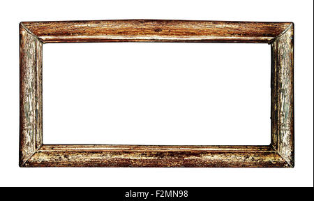 Old wood picture frame isolated over white background. Includes clipping path, so you can easily cut and place on a design. Stock Photo