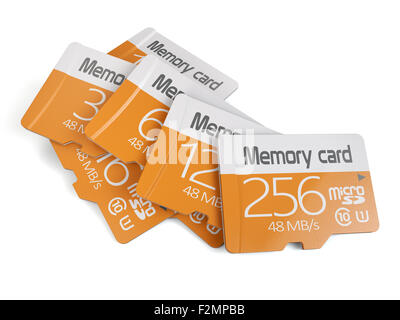 3d rendering of memory micro sd card heap. Isolated on white background Stock Photo