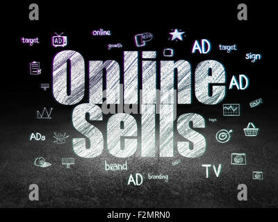 Marketing concept: Online Sells in grunge dark room Stock Photo