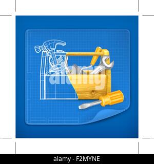Tool box blue print, vector Stock Vector