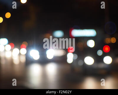 Abstract night scene in the city on the road. Defocused lights on the night the traffic can be used as background.