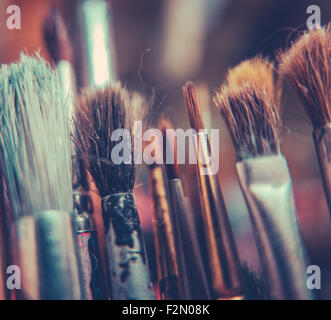 Retro Style Image Of Old Artist's Paint Brushes With Shallow DoF Stock Photo