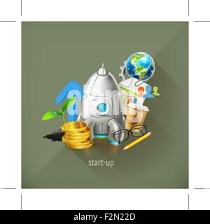 Start-up business project and its development, vector illustrations on background Stock Vector