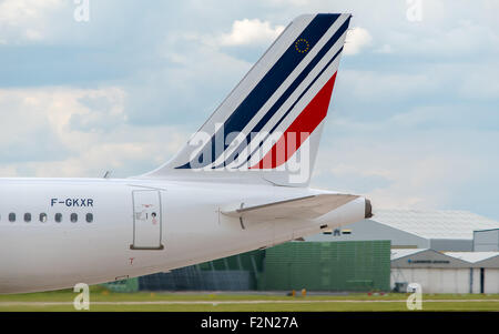 MANCHESTER, UNITED KINGDOM - AUG 07, 2015: Air France Airbus A320 tail livery at Manchester Airport Aug 07 2015. Stock Photo