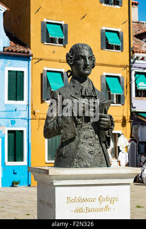 Sculpture monument to Baldassare Galuppi, Italian composer native to the island, Burano, Italy Stock Photo