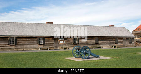 Single cannon on the parade grounds at Fort Stanwix National Monument Rome New York USA US America Stock Photo