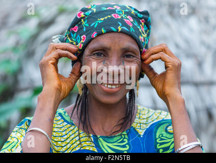 Benin, West Africa, Savalou, a beautiful tattooed fulani peul tribe woman portrait Stock Photo