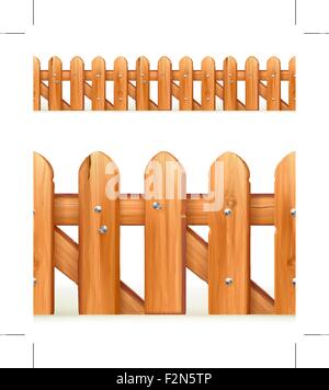 Wooden fence seamless border, vector illustration Stock Vector