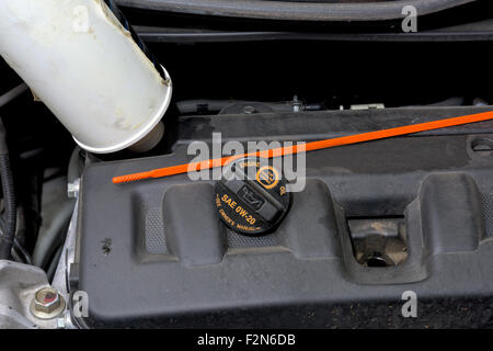 Car Maintenance: Adding Engine Oil to a Vehicle Stock Photo - Alamy