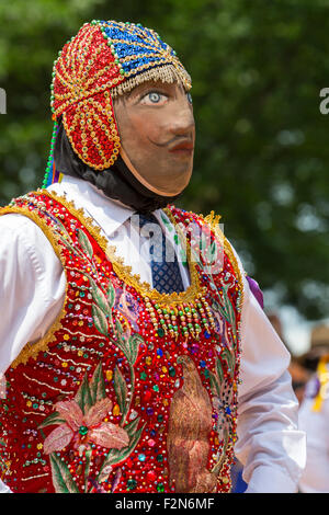 Peruvian Contradanza Troupe Performs Celebration of the Fiesta de la Virgen del Carmen de Paucartambo. Stock Photo