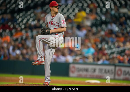 Houston, TX, USA. 21st Sep, 2015. Los Angeles Angels starting pitcher Jered Weaver (36) pitches during the 5th inning of a Major League Baseball game between the Houston Astros and the Los Angeles Angels at Minute Maid Park in Houston, TX. Trask Smith/CSM/Alamy Live News Stock Photo