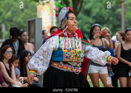 Woman Dancing  the Sarawja Dance, a Traditional Aymara Dance, Performed by Tradiciones Carumenas Ensemble from Moquegua, Peru. Stock Photo