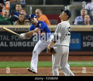 New York Mets second baseman Daniel Murphy (28) reacts after committing a  fielding error against the Kansas City Royals in the 12th inning in game  five of the World Series at Citi