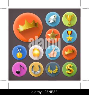 Awards and achievement, long shadow icon set Stock Vector