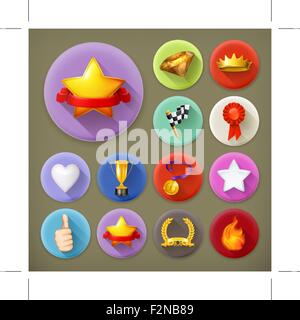 Awards and achievement, long shadow icon set Stock Vector