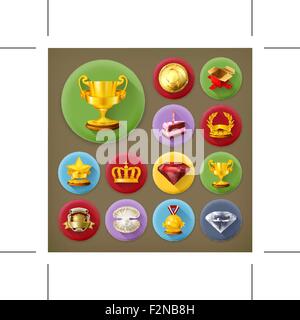 Awards and achievement, long shadow icon set Stock Vector