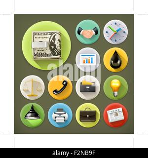 Business and office, long shadow icon set Stock Vector
