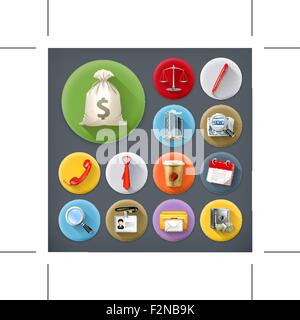 Business and office, long shadow icon set Stock Vector