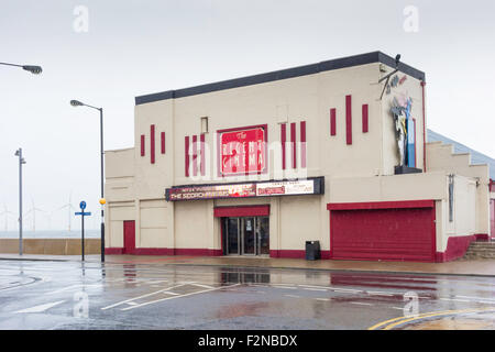 The Art Deco Design Regent Cinema on seafront at Redcar a music hall built 1937 converted to cinema in the 1960's on a rainy day Stock Photo