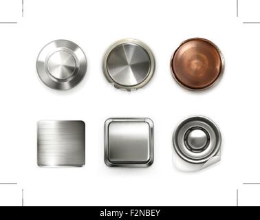 Detailed metal buttons, set Stock Vector