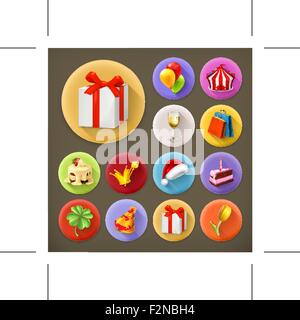 Holiday and gifts, long shadow icon set Stock Vector