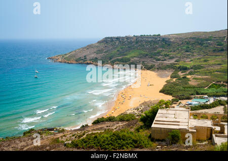 Ramla bay beach in Gozo island, Malta. View from the hill Stock Photo