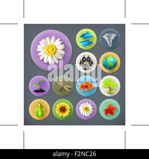 Nature and Ecology, long shadow icon set Stock Vector