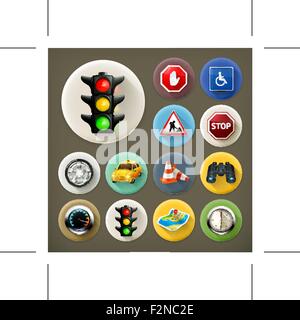Navigation, long shadow icon set Stock Vector